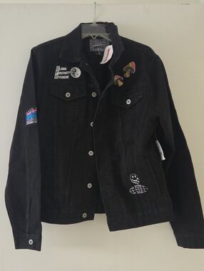 Brooklyn Cloth Black Denim Jacket with Colorful Patch Accents